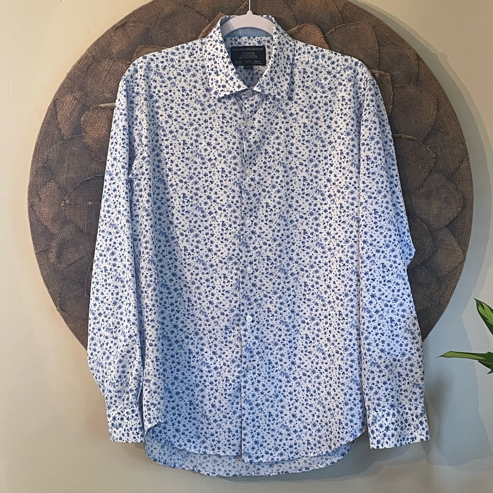Report Collection Men's Slim-Fit Floral-Print Shirt